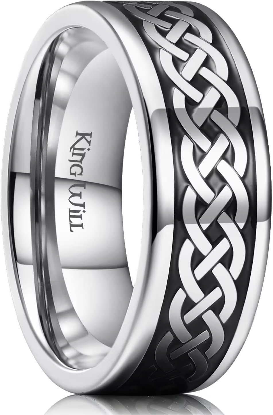 King Will Stainless Steel Wedding Band for Men - 8mm Black Silver Plated High Polished Inlay Celtic knot Ring for Everyday Wear Comfort Fit