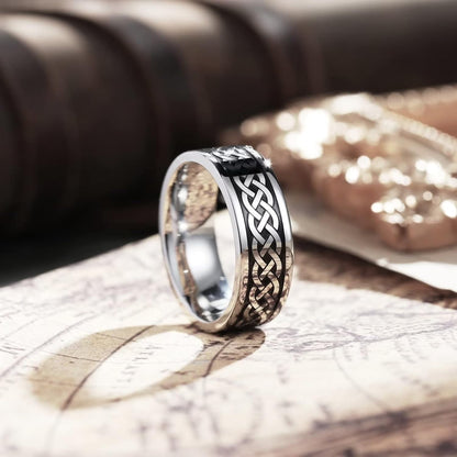 King Will Stainless Steel Wedding Band for Men - 8mm Black Silver Plated High Polished Inlay Celtic knot Ring for Everyday Wear Comfort Fit