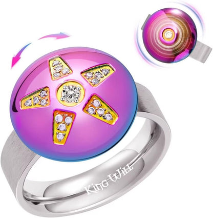 King Will Fidget Spinner Ring, Fidget Toy, Stress Relief, Stainless Steel Ring With Spinner Perfect for ADHD, ADD for Kids and Adults, Colorful Finger Rings Toy