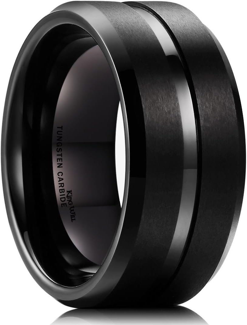 King Will Classic Tungsten Carbide Wedding Band Ring for Men - Available in Black, Silver, Gold, Blue, Brown, Red, and Purple Grooved Center Comfort Fit Suitable For Every Day Wear