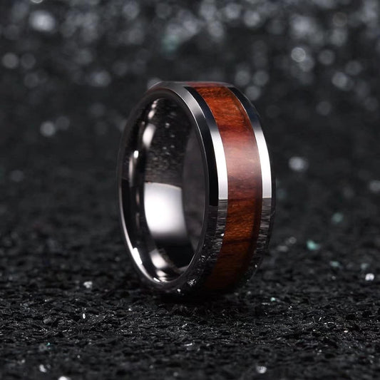 King Will Nature Koa Wood Inlay Tungsten Carbide Wedding Ring 8mm Rose Gold/Blue/Black/Silver High Polished Comfort Fit