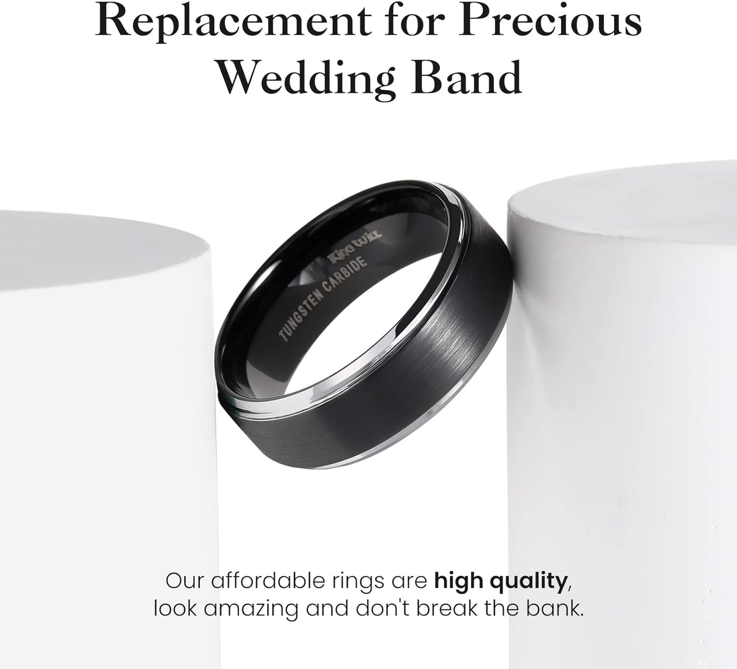 King Will Duo 8mm/10mm Mens Brushed Tungsten Carbide Wedding Band Ring Polish Finished Comfort Fit Black/Silver/Blue/Gold/Rose Gold