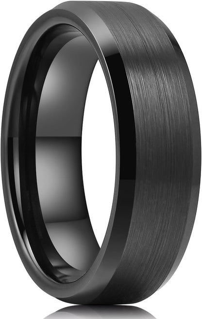 King Will Basic 6mm 7mm 8mm 9mm 10mm Men Wedding Black/Silver Tungsten Ring Matte Finish Beveled Polished Edge Comfort Fit
