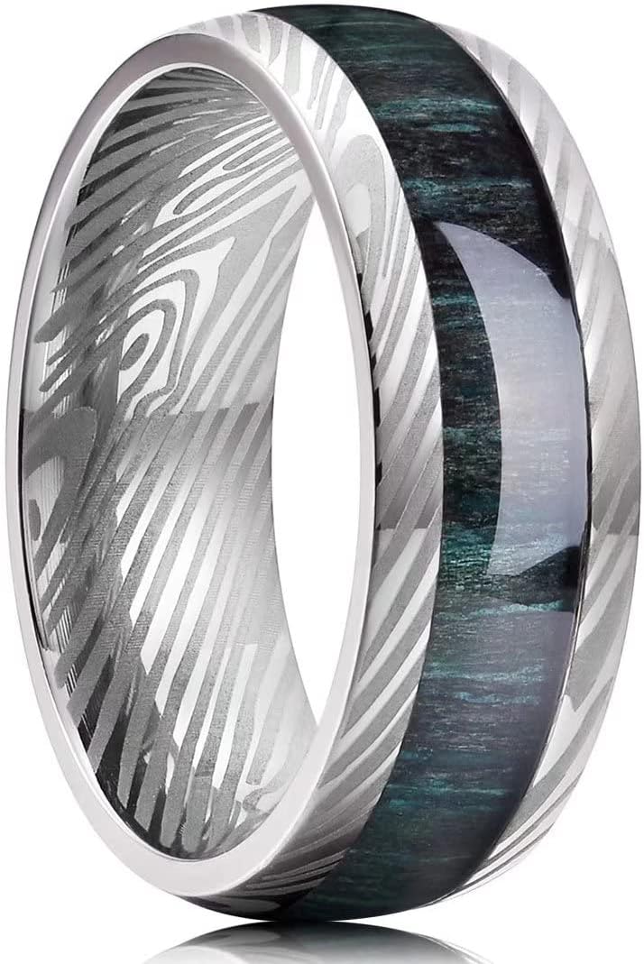 King Will NATURE 7mm 8mm Titanium Ring Black/Silver/Green with Wood Inlay Wedding Band Ring for Men Real Comfort Fit