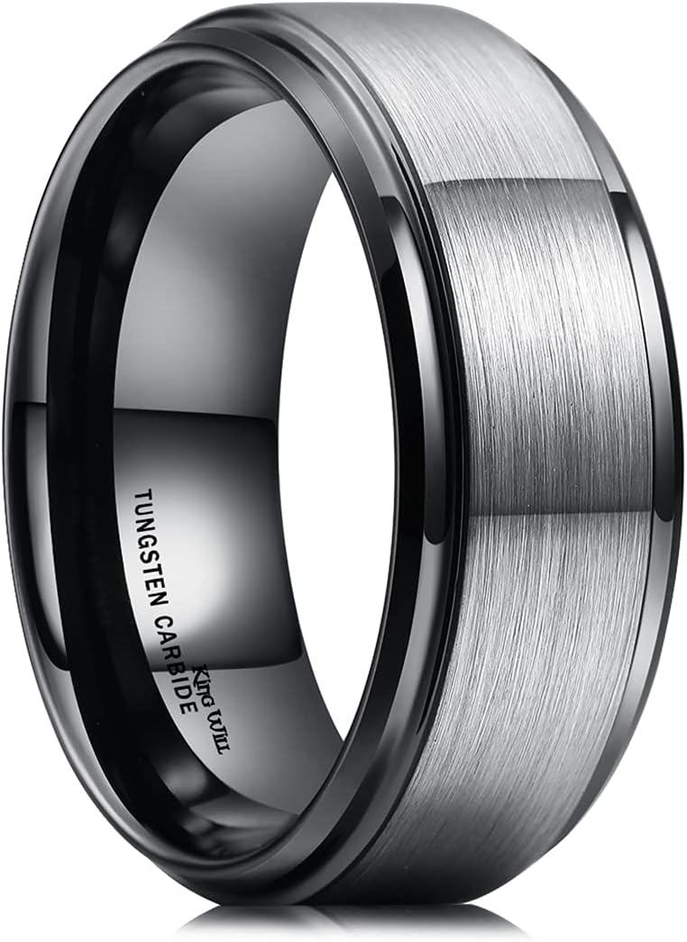 King Will Duo 8mm/10mm Mens Brushed Tungsten Carbide Wedding Band Ring Polish Finished Comfort Fit Black/Silver/Blue/Gold/Rose Gold