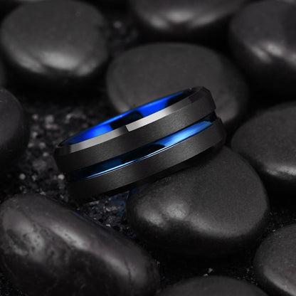 King Will 6mm 7mm 8mm Groove Tungsten Carbide Wedding Ring for Men Black/Silver/Rainbow/Rose Gold/Red/Brown/Blue Thin Groove Center Tungsten Wedding Band Matte Finish