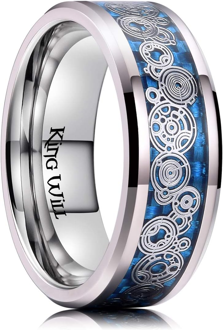 King Will 6mm 8mm Silver Rose Gold Titanium Spinner Ring Fidget Anxiety Ring for Men High Polished Dice Pattern/Lord's Prayer Comfort Ring