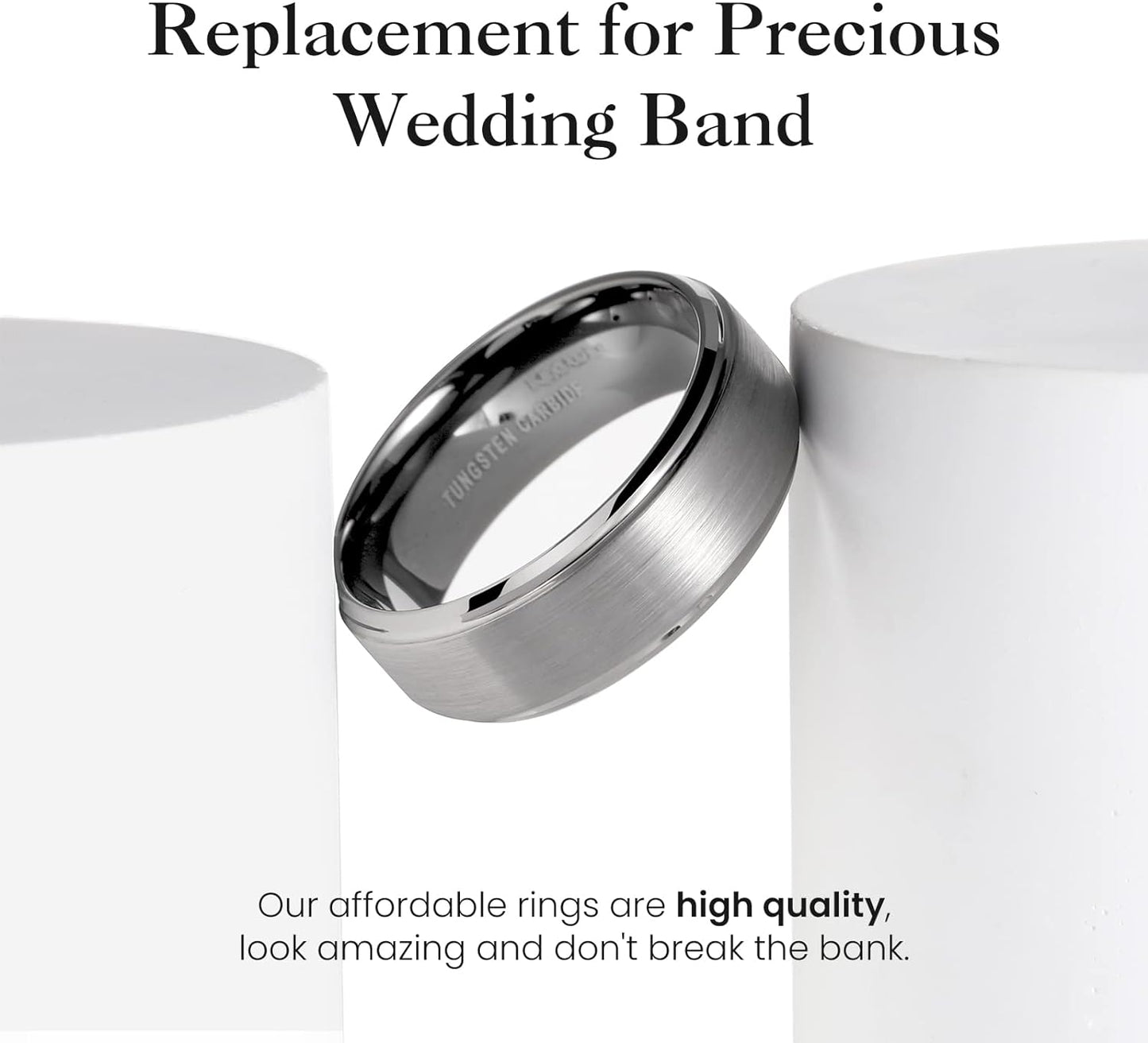 King Will Duo 8mm/10mm Mens Brushed Tungsten Carbide Wedding Band Ring Polish Finished Comfort Fit Black/Silver/Blue/Gold/Rose Gold