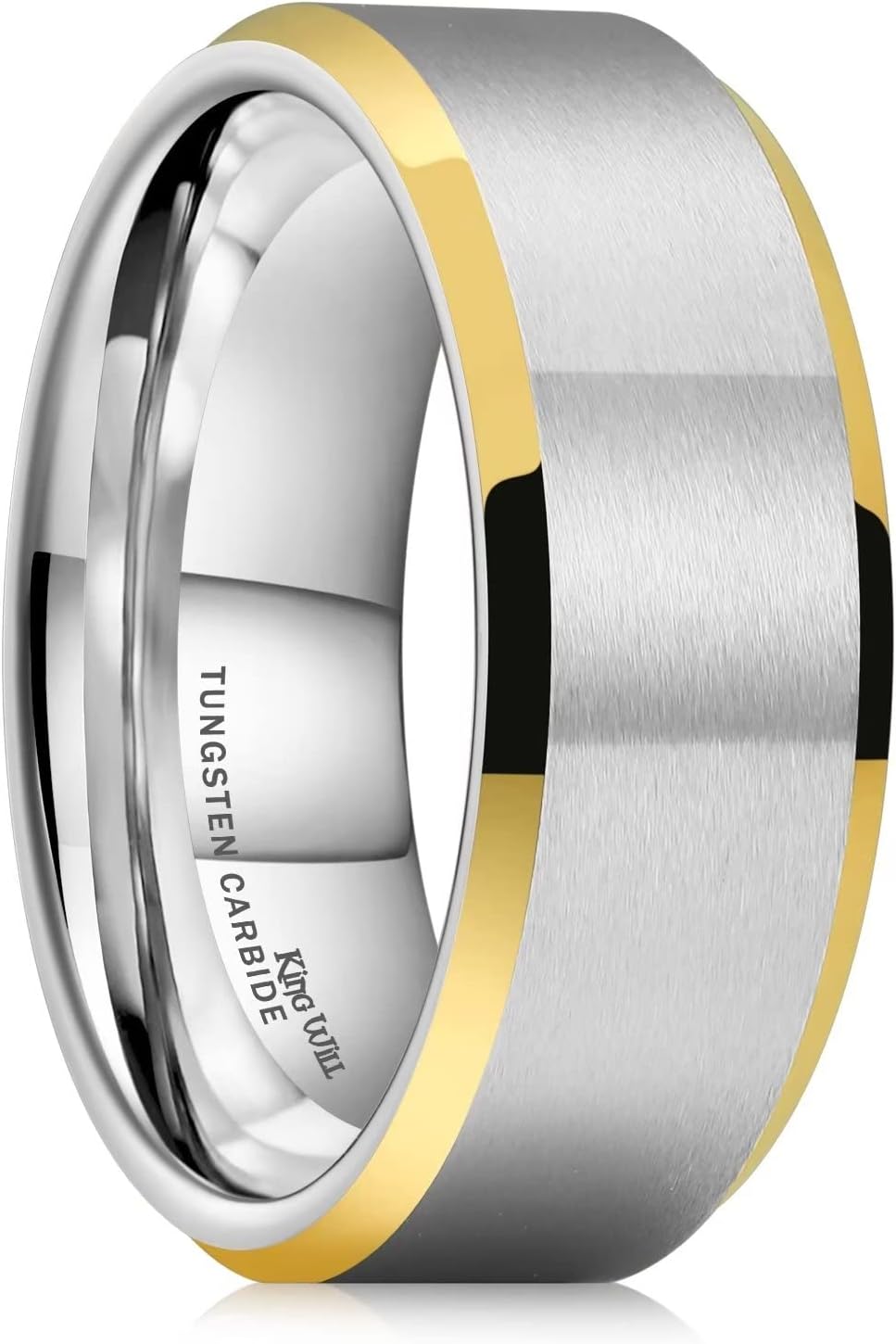 King Will Basic Unisex Silver/Black/Blue/Rose Gold/Gold/Purple Tungsten Carbide Matte Polished Finish Wedding Beveled Edge Engagement Band Ring for Men Women