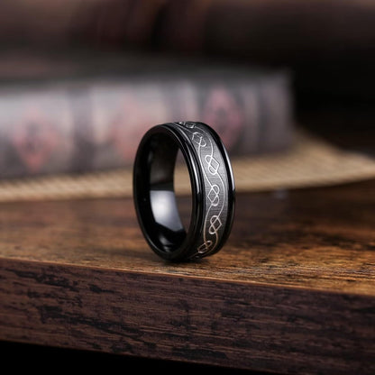 King Will Stainless Steel Wedding Band for Men - 8mm Black Silver Plated High Polished Inlay Celtic knot Ring for Everyday Wear Comfort Fit