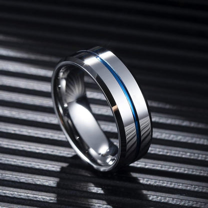 King Will 6mm 7mm 8mm Groove Tungsten Carbide Wedding Ring for Men Black/Silver/Rainbow/Rose Gold/Red/Brown/Blue Thin Groove Center Tungsten Wedding Band Matte Finish