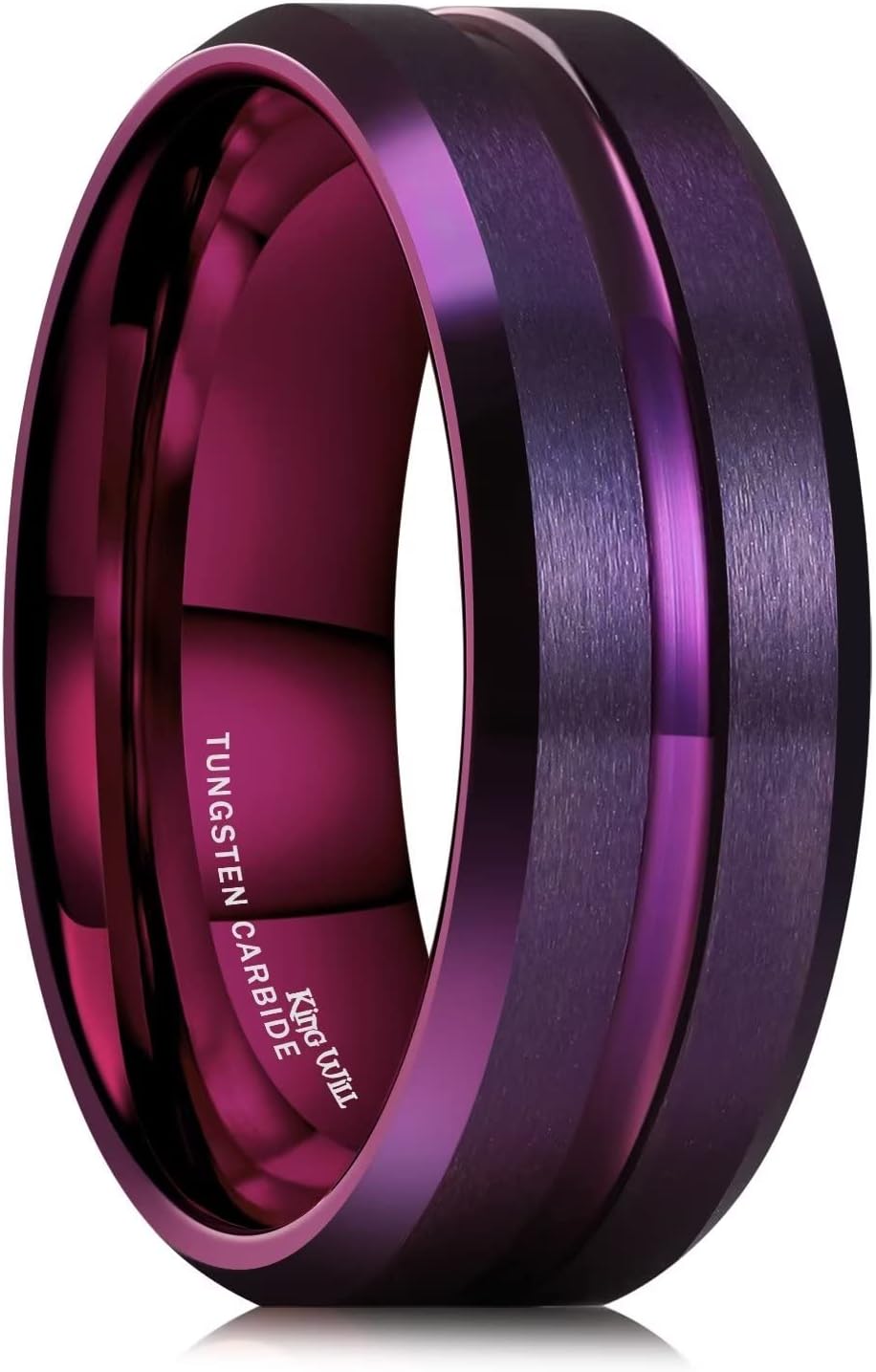 King Will Classic Tungsten Carbide Wedding Band Ring for Men - Available in Black, Silver, Gold, Blue, Brown, Red, and Purple Grooved Center Comfort Fit Suitable For Every Day Wear