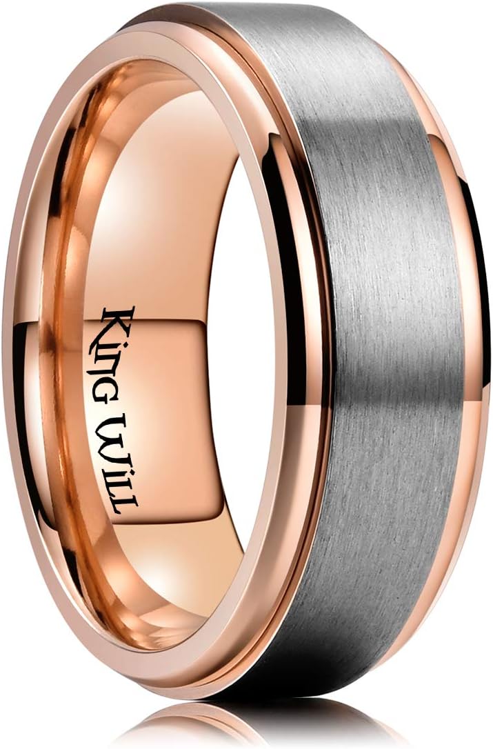 King Will 6mm 8mm Silver Rose Gold Titanium Spinner Ring Fidget Anxiety Ring for Men High Polished Dice Pattern/Lord's Prayer Comfort Ring