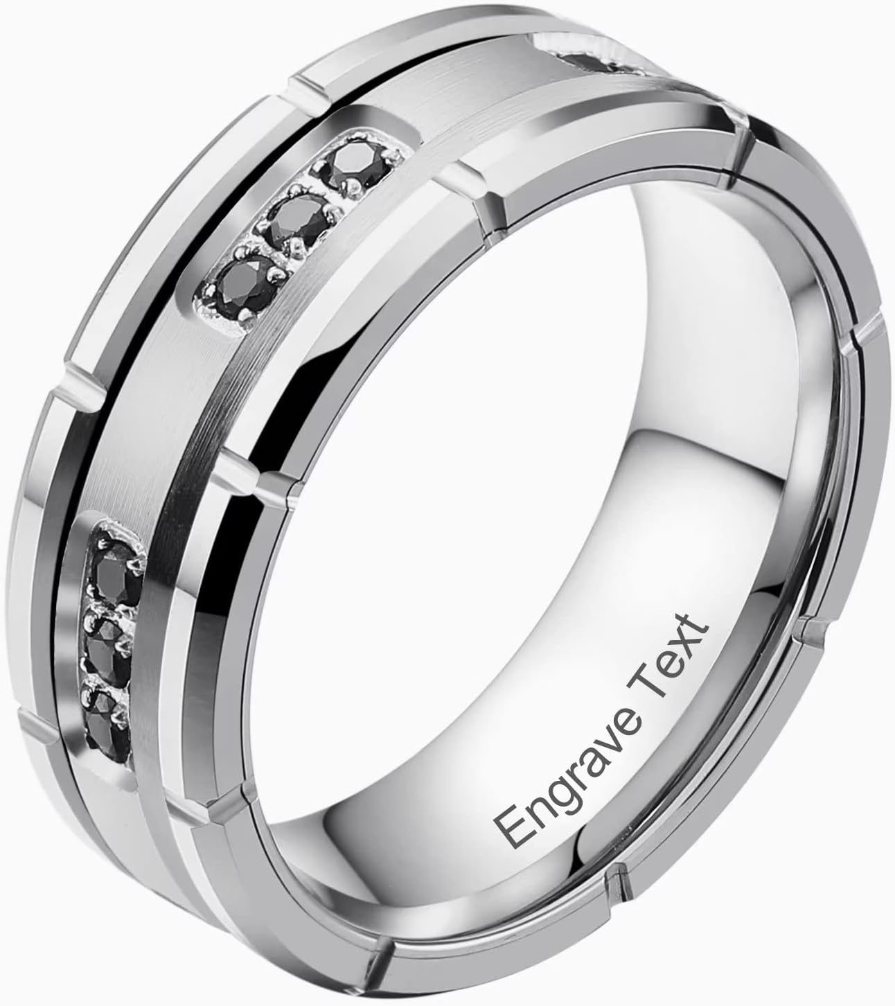 King Will GEM Custom Engraving Mens 8mm Tungsten Carbide Ring Cubic Zircon Stones Engagement Wedding Promise Band for Women Men Personalized