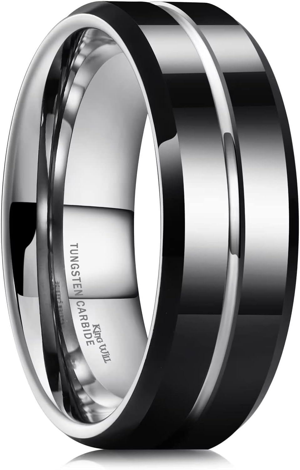 King Will Classic Tungsten Carbide Wedding Band Ring for Men - Available in Black, Silver, Gold, Blue, Brown, Red, and Purple Grooved Center Comfort Fit Suitable For Every Day Wear