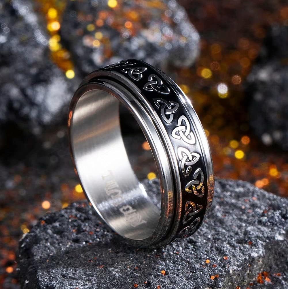 King Will Stainless Steel Anxiety Ring for Women Men Fidget Spinner Ring For Women Sand Blasted Finished Rose Gold/Rainbow/Gold Plated 8mm Width