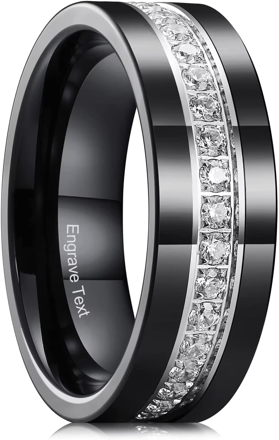 King Will GEM Custom Engraving Mens 8mm Tungsten Carbide Ring Cubic Zircon Stones Engagement Wedding Promise Band for Women Men Personalized