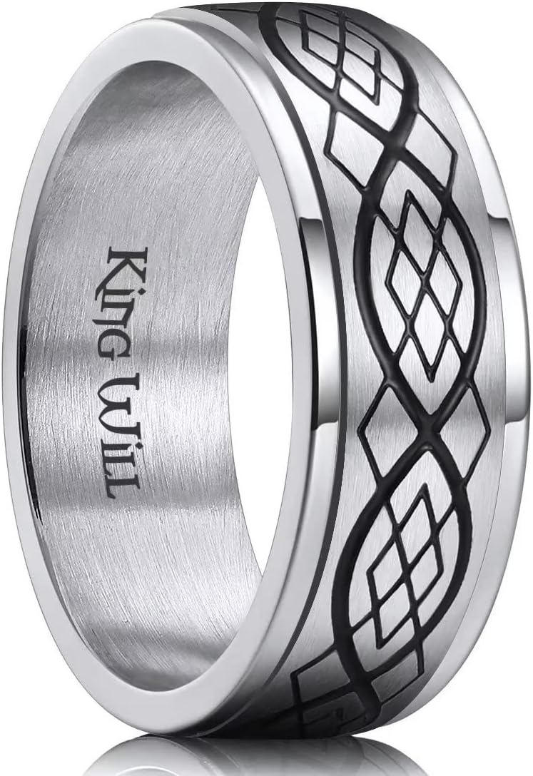 King Will Stainless Steel Anxiety Ring for Women Men Fidget Spinner Ring For Women Sand Blasted Finished Rose Gold/Rainbow/Gold Plated 8mm Width