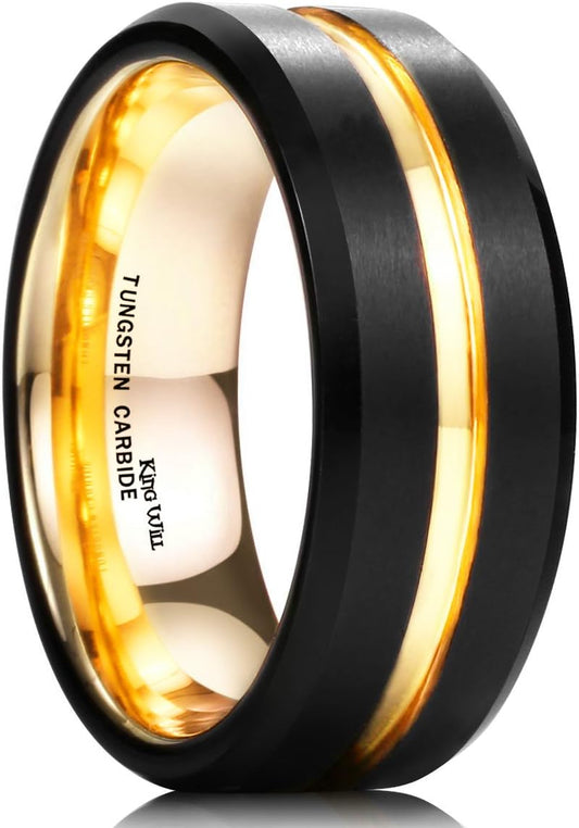 King Will Classic Tungsten Carbide Wedding Band Ring for Men - Available in Black, Silver, Gold, Blue, Brown, Red, and Purple Grooved Center Comfort Fit Suitable For Every Day Wear