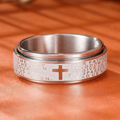 King Will 8mm Black/Gold/Silver Stainless Steel Ring Lord's Prayer Rotatable Ring Men Wedding Band Rings Comfort Fit