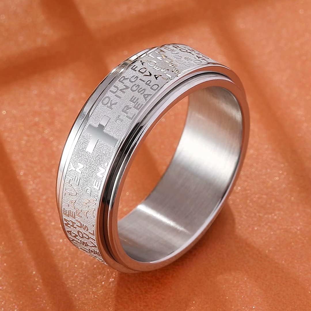 King Will 8mm Black/Gold/Silver Stainless Steel Ring Lord's Prayer Rotatable Ring Men Wedding Band Rings Comfort Fit