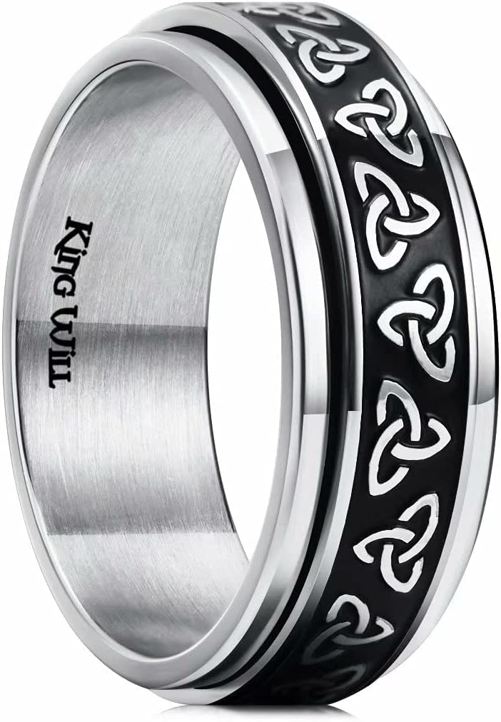 King Will Stainless Steel Anxiety Ring for Women Men Fidget Spinner Ring For Women Sand Blasted Finished Rose Gold/Rainbow/Gold Plated 8mm Width