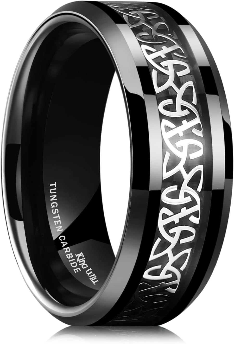 King Will Classic Tungsten Carbide Ring Silver/Black/Red/Green Inlay Celtic Knot 6mm/8mm Wedding Band for Men Engagement Ring Comfort Fit