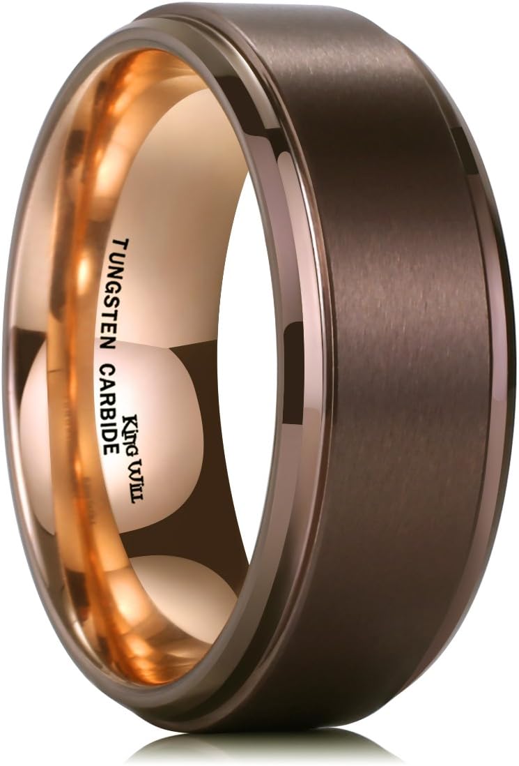 King Will Duo 8mm/10mm Mens Brushed Tungsten Carbide Wedding Band Ring Polish Finished Comfort Fit Black/Silver/Blue/Gold/Rose Gold