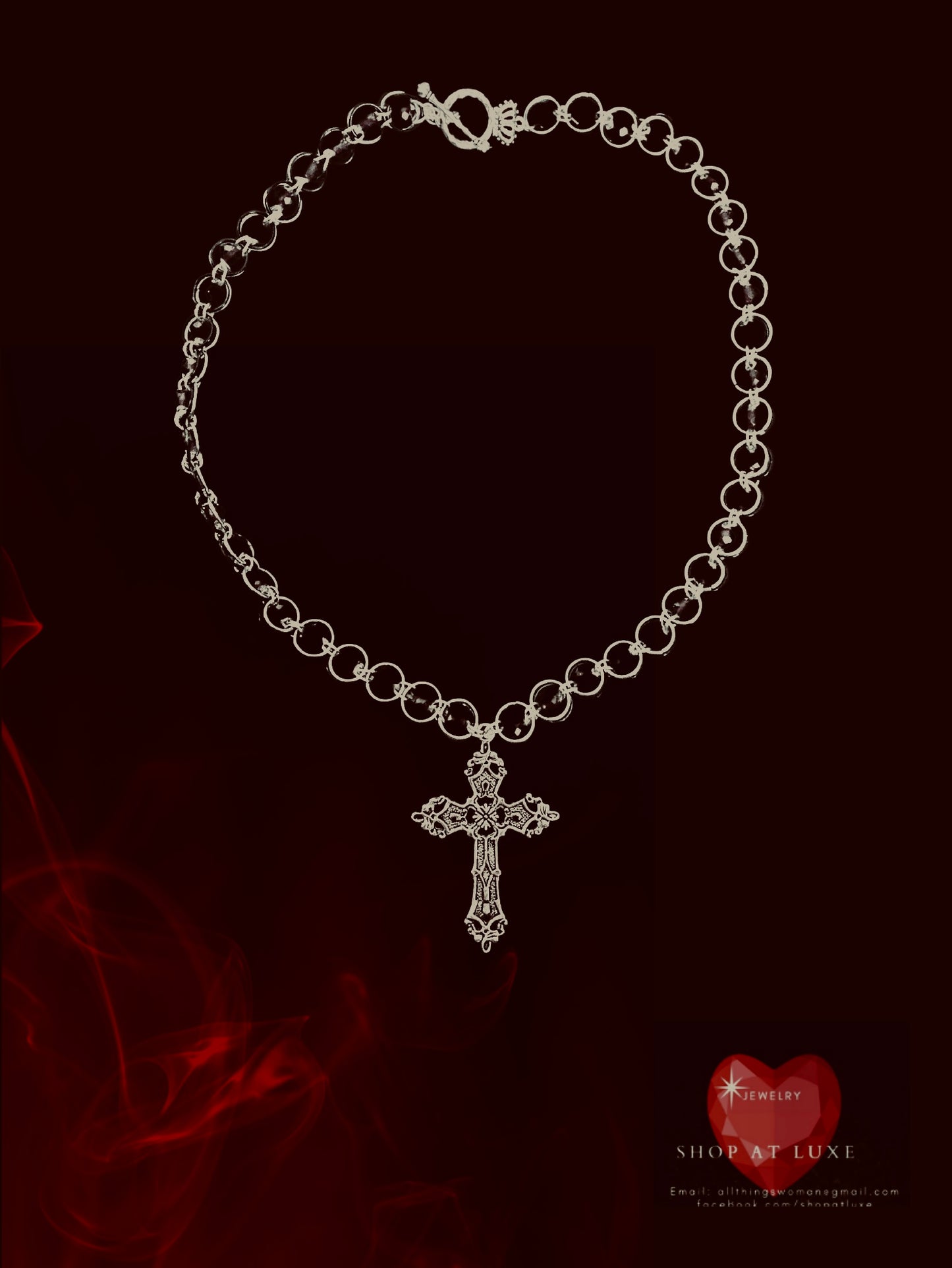 Gothic Cross Crucifix Beaded Chainmail Necklace