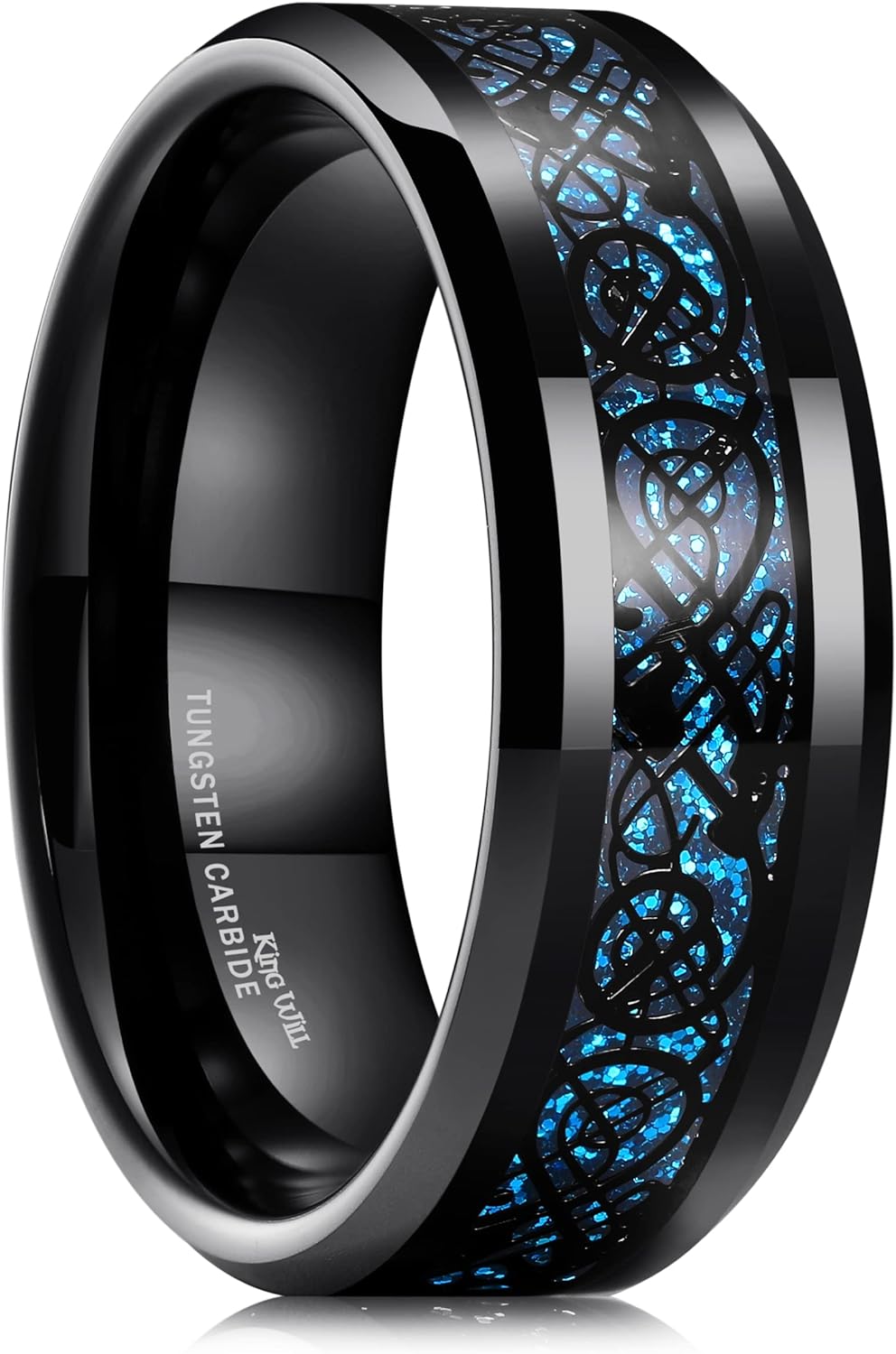 King Will Men's 8mm Green/Red/Blue/Purple Carbon Fiber Black Celtic Dragon Tungsten Carbide Ring Comfort Fit