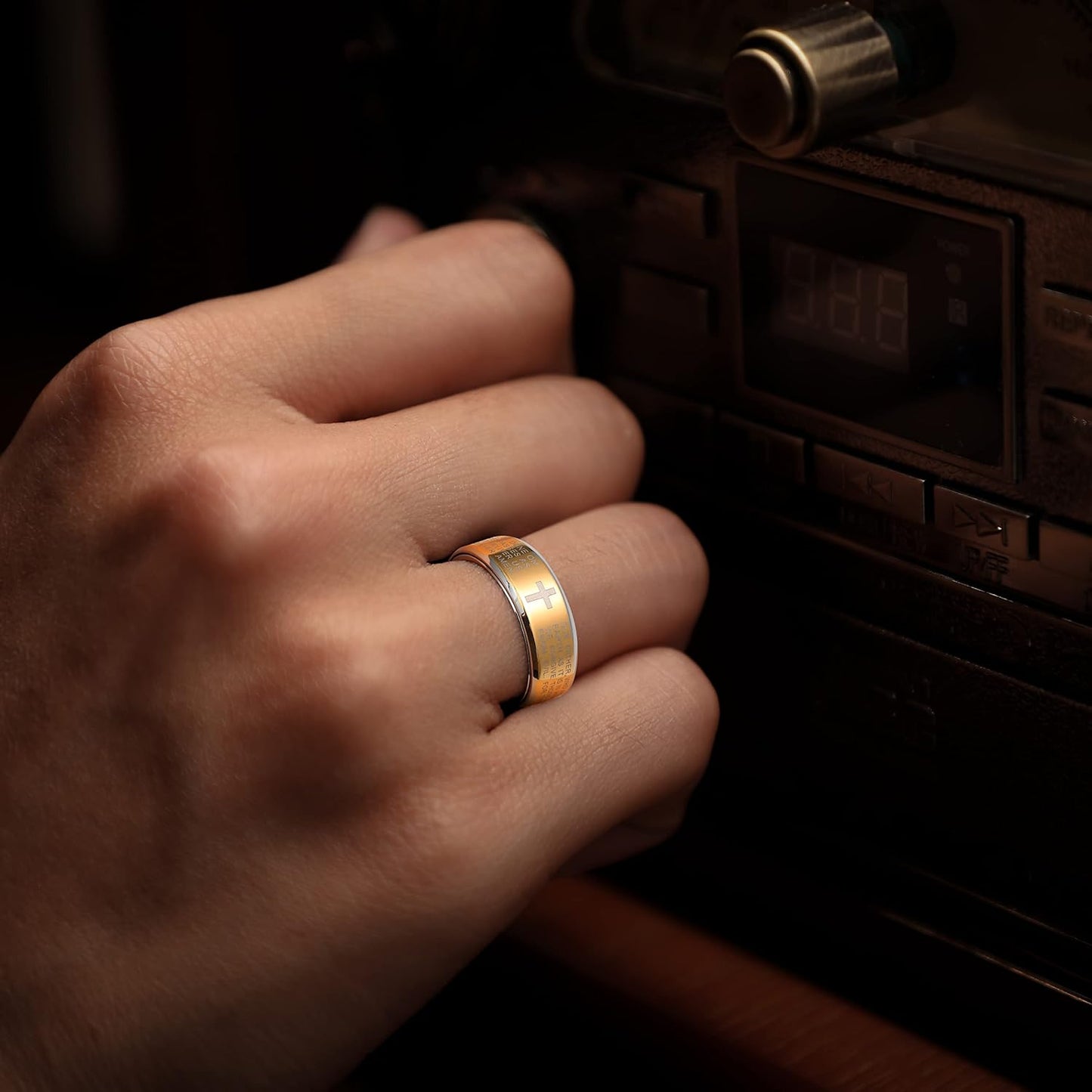 King Will 8mm Black/Gold/Silver Stainless Steel Ring Lord's Prayer Rotatable Ring Men Wedding Band Rings Comfort Fit