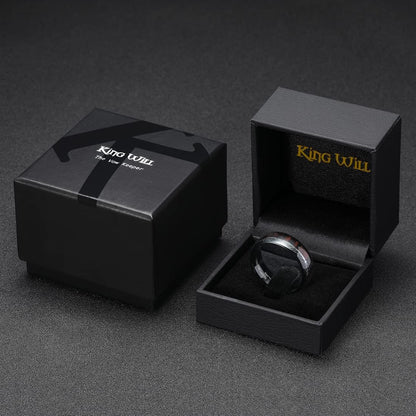 King Will Nature 8mm Arrow Tungsten Carbide Ring Wood Meteorite Sticker Inlay Domed Wedding Ring for Men