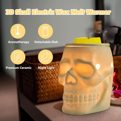 STAR MOON Ceramic Skull Wax Melt Warmer Electric Scentsy Warmer Home Fragrance Oil Diffuser Wax Melter Burner for Home Decor/Office/Living Room,Ideal Gifts,Two Bulbs Packed- Resurgent Skull