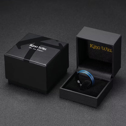 King Will 6mm 7mm 8mm Groove Tungsten Carbide Wedding Ring for Men Black/Silver/Rainbow/Rose Gold/Red/Brown/Blue Thin Groove Center Tungsten Wedding Band Matte Finish