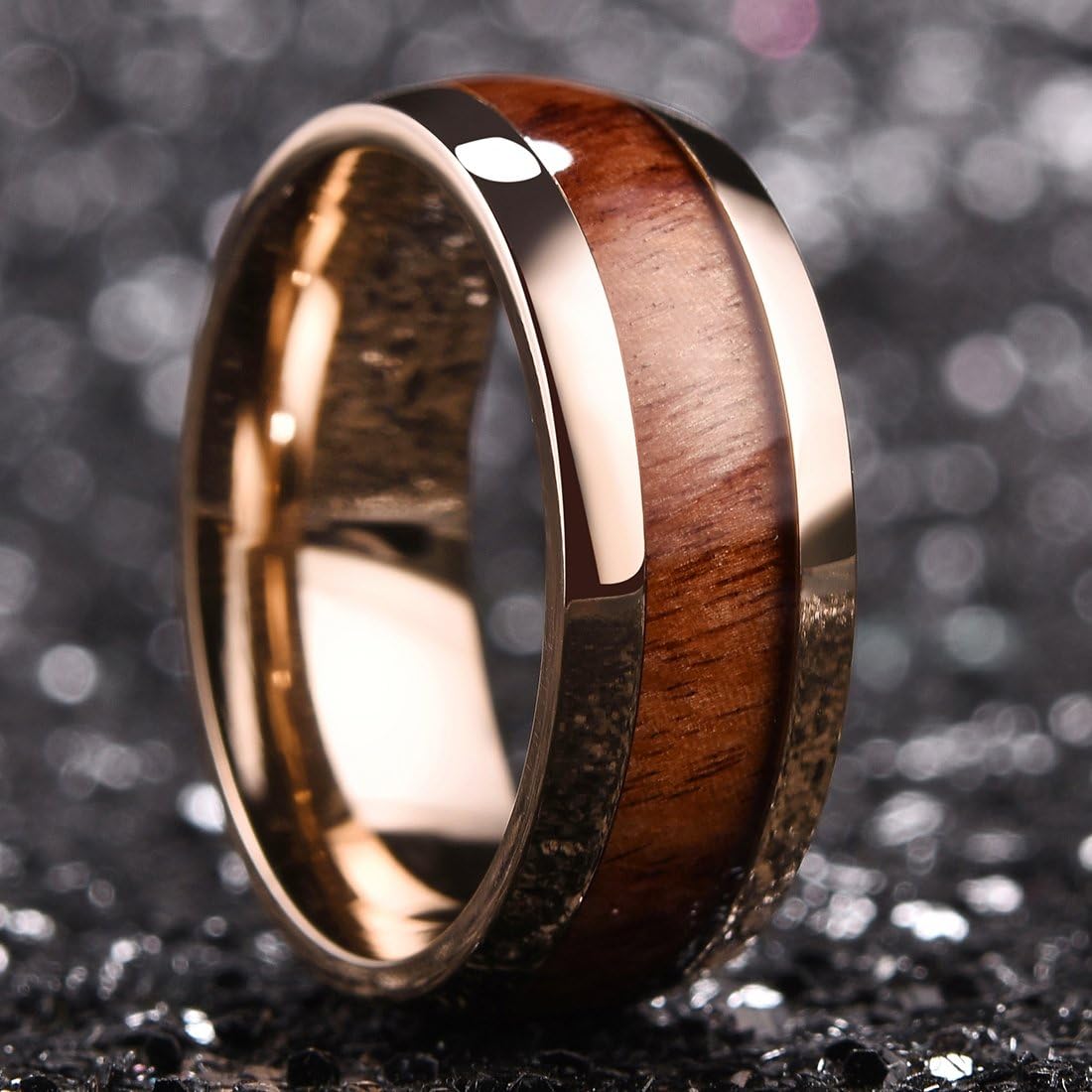 King Will NATURE 7mm 8mm Titanium Ring Black/Silver/Green with Wood Inlay Wedding Band Ring for Men Real Comfort Fit