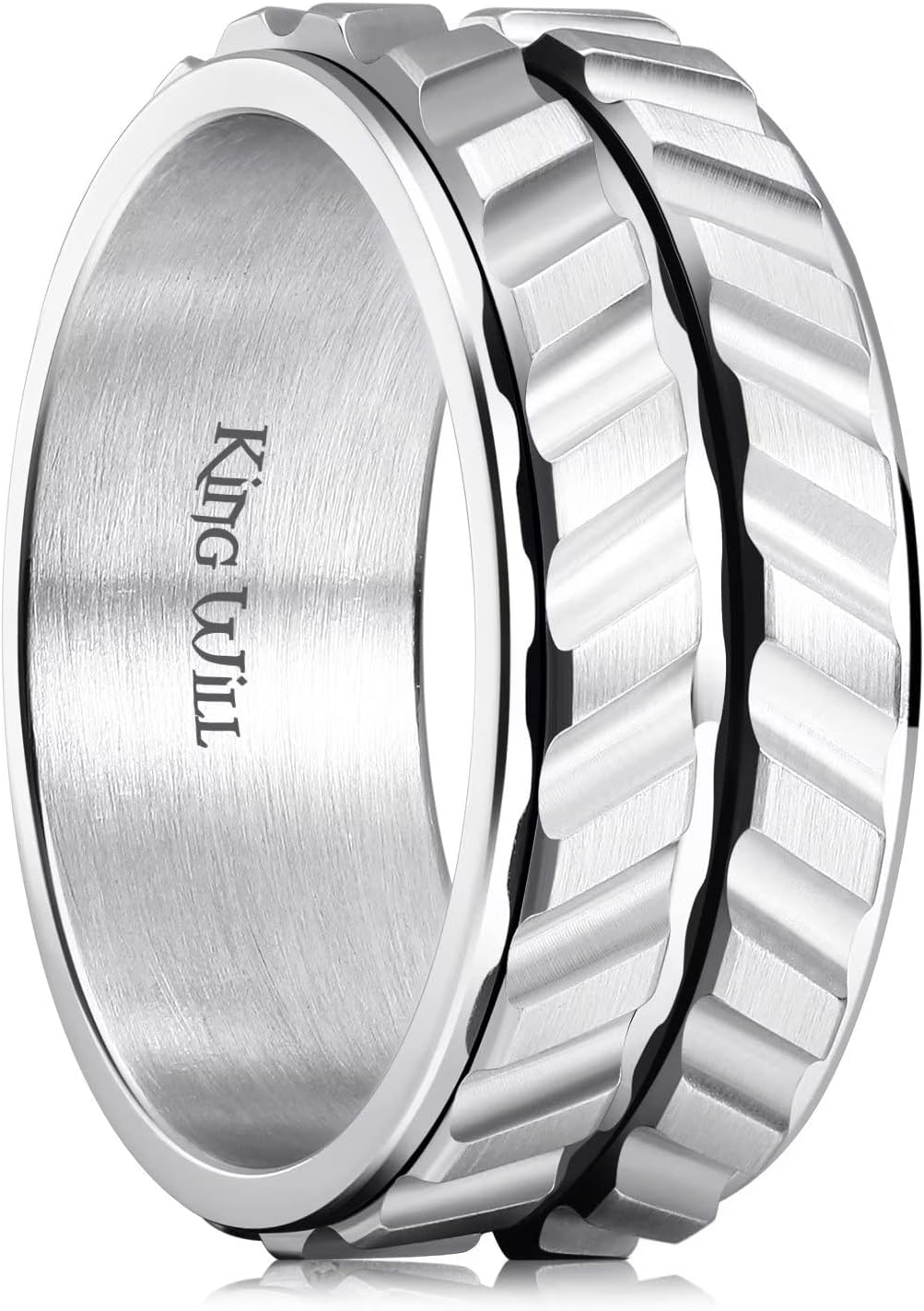 King Will Black Silver Gold Mens Spinner Anxiety Fidget Ring 8mm Stainless Steel Wire Mesh Chain Woven Mesh/Tire Stripe/Groove Ring for Stress Relieving