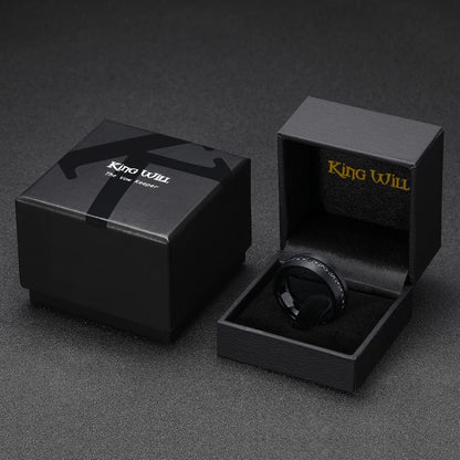 King Will GEM Mens 8mm Black Polished Finish Tungsten Carbide Ring Cubic Zircon Stones Flat Style