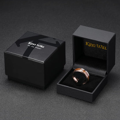 King Will Nature Koa Wood Inlay Tungsten Carbide Wedding Ring 8mm Rose Gold/Blue/Black/Silver High Polished Comfort Fit