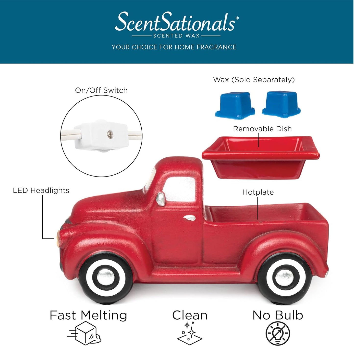 Scentsationals Truck Collection - Scented Wax Warmer - Travel Wax Cube Melter & Burner - Electric Fragrance Home Air Freshener Gift (Red)