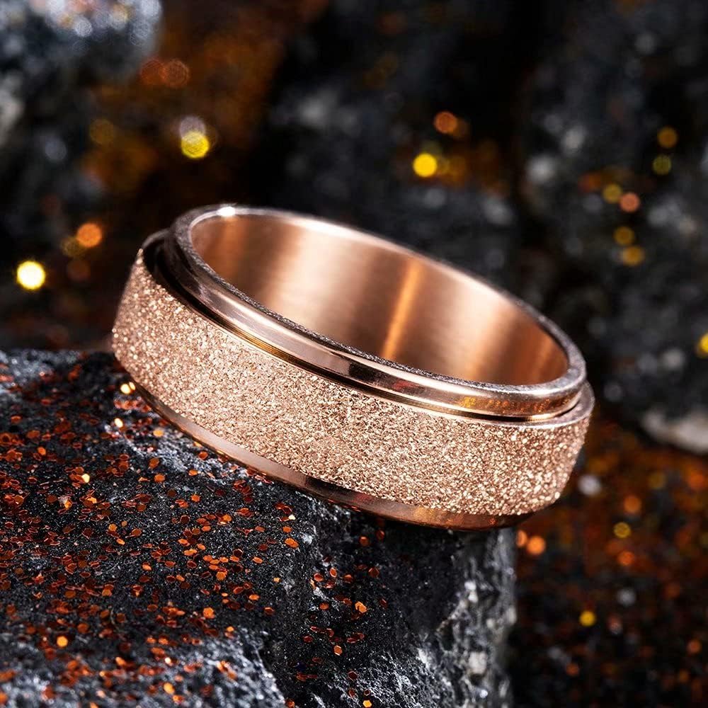 King Will Mens Fidget Ring Black/Gold/Rose Gold/Rainbow 8mm Stainless Steel Ring Spinner Ring For Men Women Stress Anxiety Relief Rotating Ring Finger Teens Toy Moon Sun Star/Triple Moon/Sand Blasted Comfort Fit For Unisex Adults