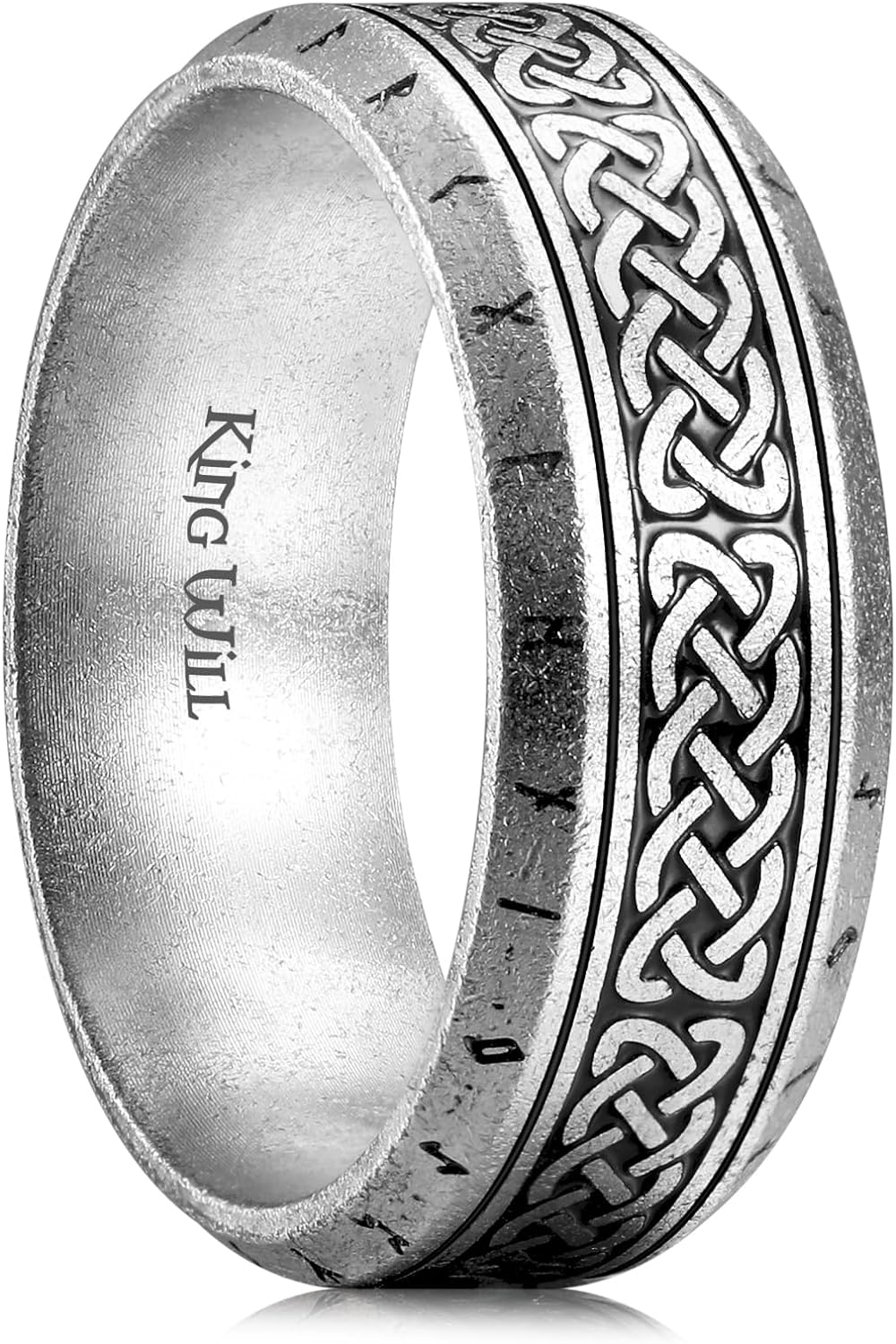 King Will Stainless Steel Wedding Band for Men - 8mm Black Silver Plated High Polished Inlay Celtic knot Ring for Everyday Wear Comfort Fit