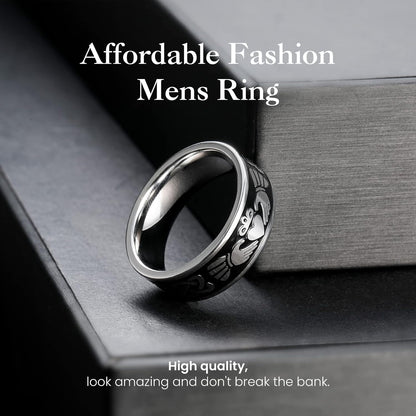 King Will Stainless Steel Wedding Band for Men - 8mm Black Silver Plated High Polished Inlay Celtic knot Ring for Everyday Wear Comfort Fit
