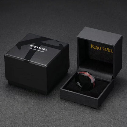 King Will Nature Koa Wood Inlay Tungsten Carbide Wedding Ring 8mm Rose Gold/Blue/Black/Silver High Polished Comfort Fit