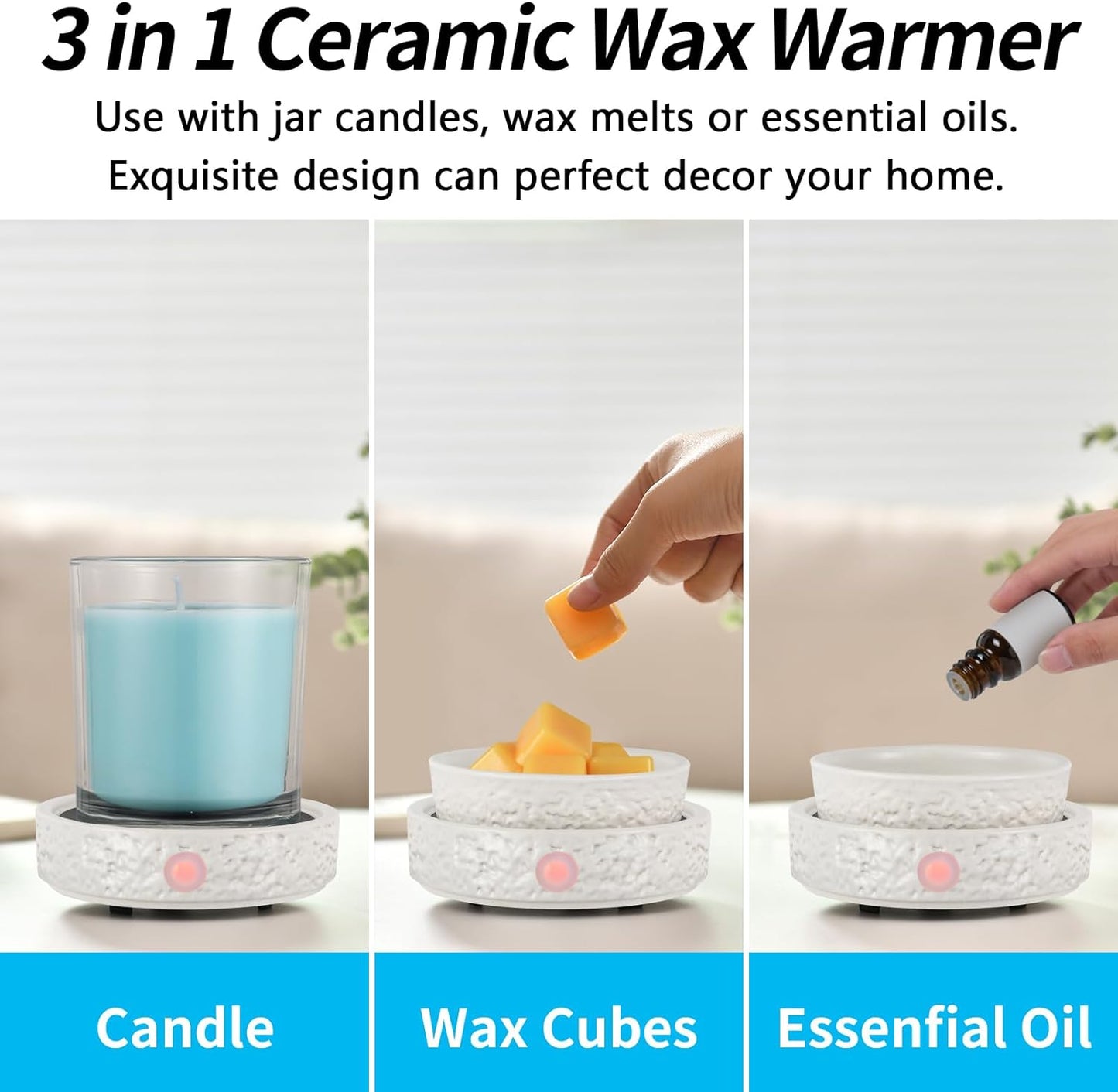 nawaza Ceramic Wax Melt Warmer Fragrance, 3 in1 Electric Candle Wax Warmer，Scented Wax Melt Wax Cubes Melter Fragrance Warmer for Home,Office,Gift(Black)…