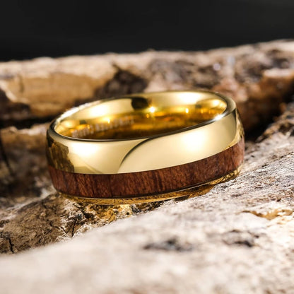 King Will Nature Koa Wood Inlay Tungsten Carbide Wedding Ring 8mm Rose Gold/Blue/Black/Silver High Polished Comfort Fit