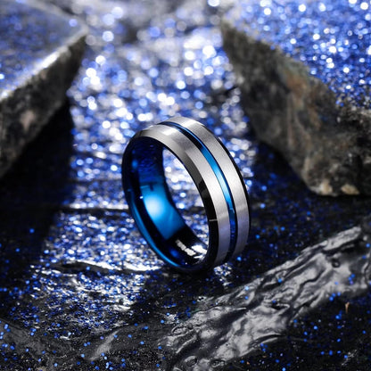 King Will 6mm 7mm 8mm Groove Tungsten Carbide Wedding Ring for Men Black/Silver/Rainbow/Rose Gold/Red/Brown/Blue Thin Groove Center Tungsten Wedding Band Matte Finish