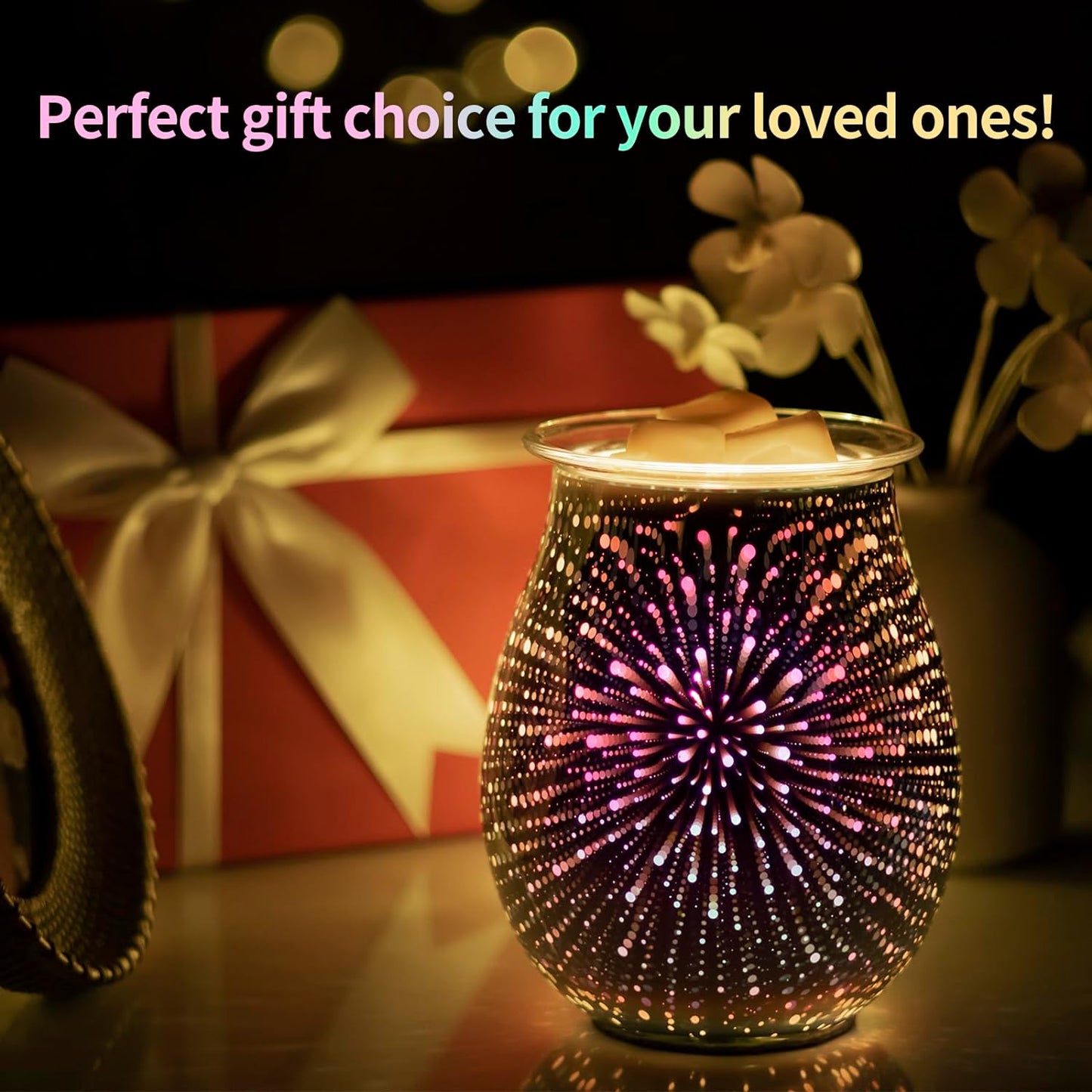 EQUSUPRO Wax Melt Warmer Wax Melter Wax Burner for Scented Wax Electric Fragrance Warmer for Wax Cubes & Tarts, Vivid 3D Design 7 Colors LED Light Gift & Decor for Home Office Studio (Fireworks-PTC)
