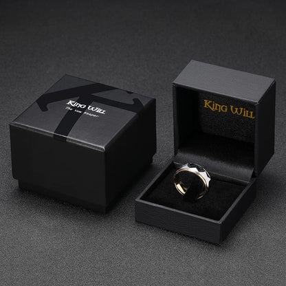 King Will 8mm Men's Tungsten Carbide Silver/Gold/Rose Gold Ring Gold Domed High Polished/Grooved/Faceted/Sandstone Sticker Inlay Step Edge Comfort Fit Wedding Ring