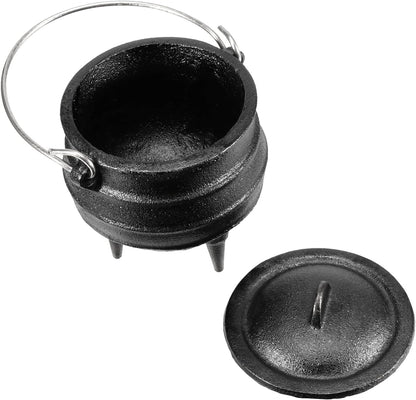 SINJEUN 4.1 Inch Black Cast Iron Cauldron with Lid and Handle, Ideal for Smudging, Incense Burning, Ritual Purpose, Decoration