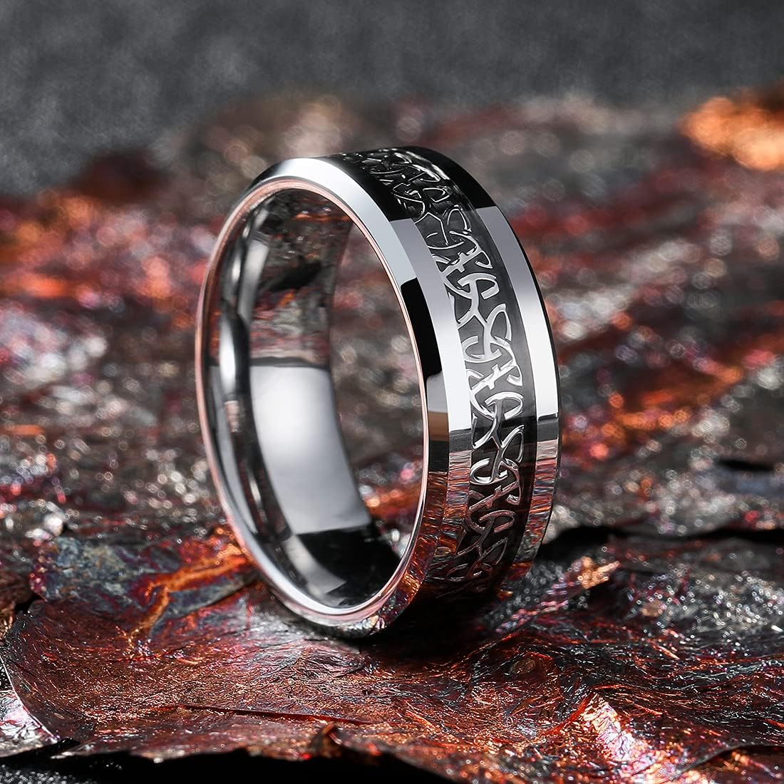 King Will Classic Tungsten Carbide Ring Silver/Black/Red/Green Inlay Celtic Knot 6mm/8mm Wedding Band for Men Engagement Ring Comfort Fit